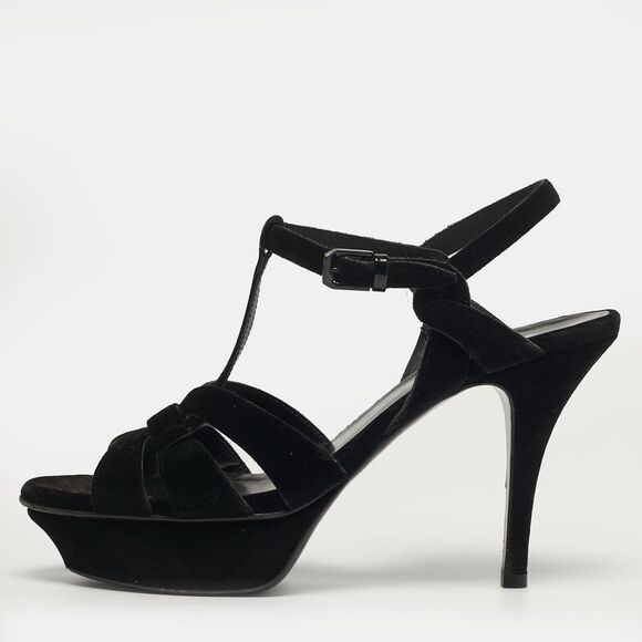 Saint Laurent Shoes - Saint Laurent Tribute Size 38 Black Velvet Platform Sandals